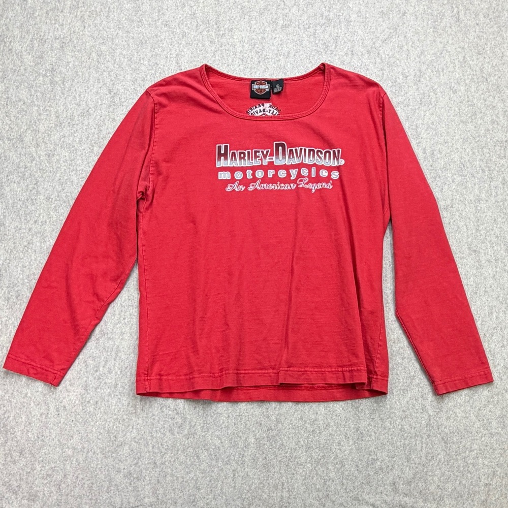 Vintage Harley-Davidson Shirt Women M Red Biker Americana Y2K Grunge Moto Travel